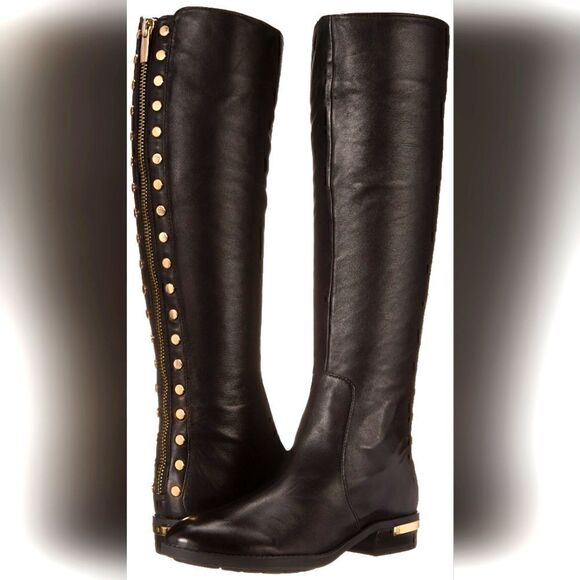 3/$30 GUC Vince Camuto 6 1/2M Parshell Brown Leather Gold Studded Moto Boots - Picture 1 of 16